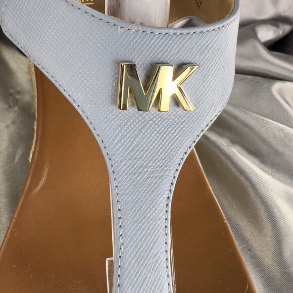 Michael Kors Laney Wedges Size 9 Leather Thong Espadrille Sandals Powder Blue💙 - Picture 9 of 17